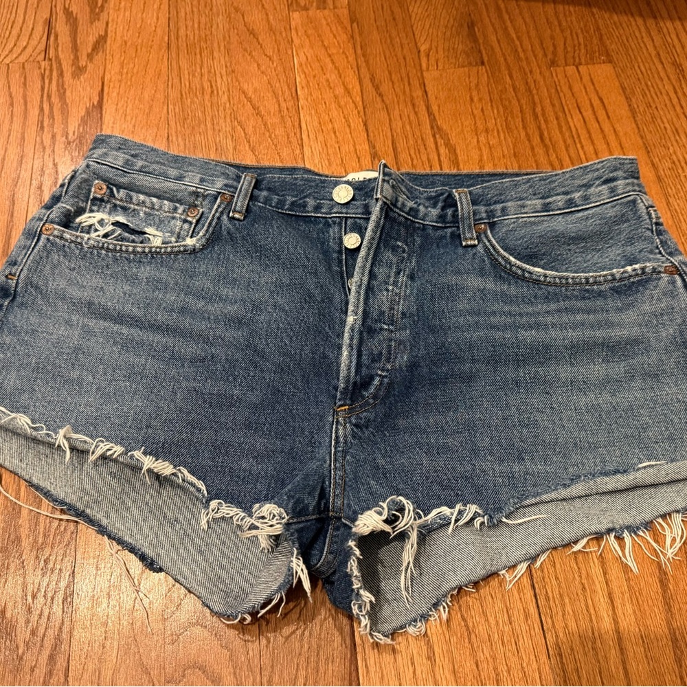 NWOT AGOLDE Parker Women's Distressed Denim Cutoff Shorts - Medium Blue